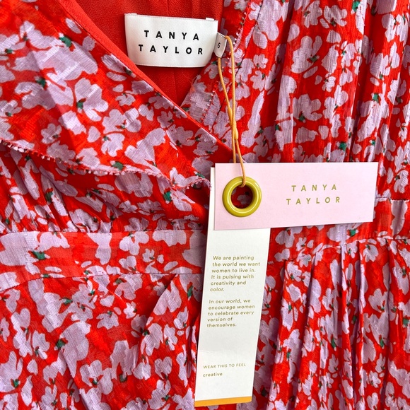 $795 TANYA TAYLOR NWT Designer Silk Boho Red Purple Floral Maxi Dress — Size 6 - Picture 11 of 16